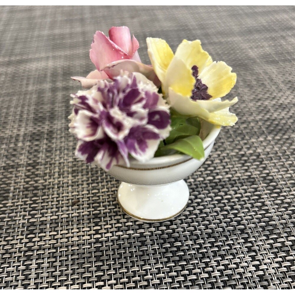 Fine China Floral Bouquet In Bowl - Crown England Fine Bone China - 2.5" Tall